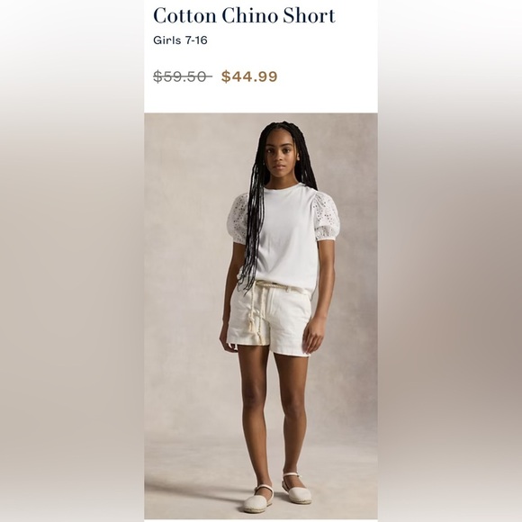 Polo Ralph Lauren Other - Polo by Ralph Lauren Girls Cream Cotton Chino Shorts - size 16